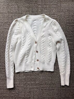 Classic Cream Cable Knit V-Neck Cardigan Sweater